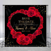 Lofaris Black Red Rose Heart Custom Name Wedding Backdrop